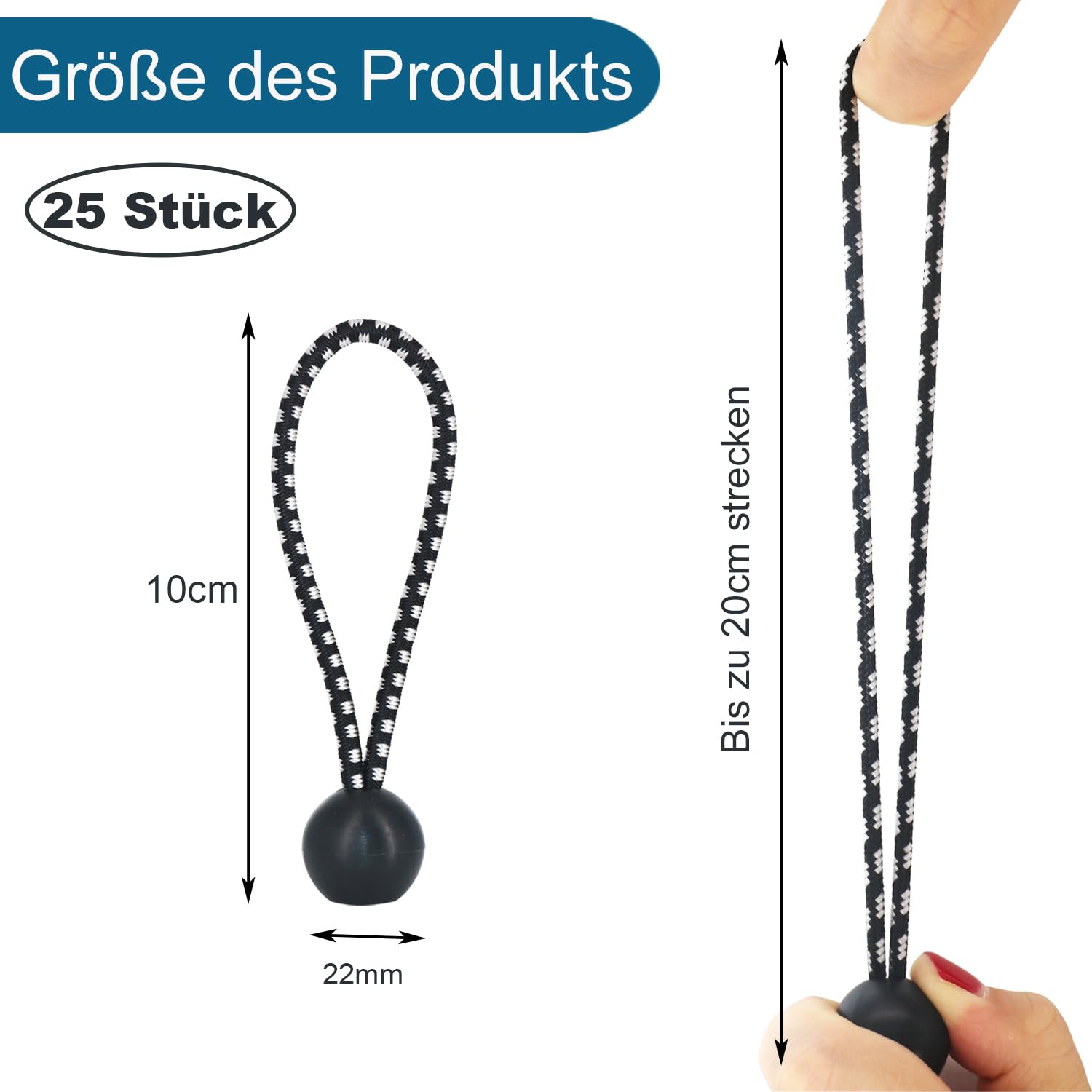 JunGG Bungee Cord with Balls, 25Pcs 4 Inch Black White Bungee Ball Cords - Image 2