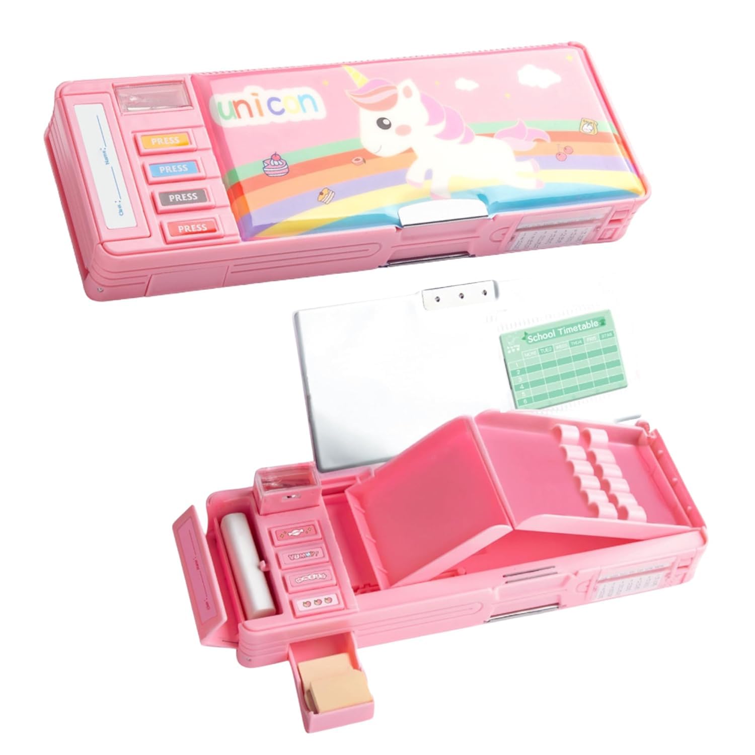 Kiddie Galaxia Multifunctional Cute Unicorn School Pencil Box for Girls - Multi Compartment Button Operated Unicorn Compass Box, Stationary Items- Pencil Case & Geometry Box for Kids-image-29