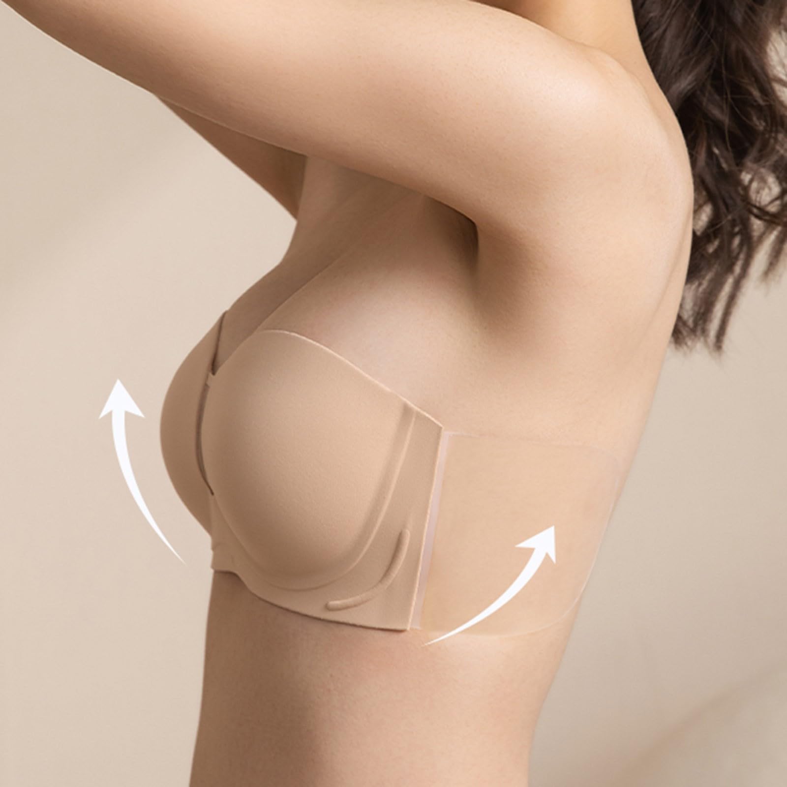 Strapless Bra for Women Non Slip Push Up Underwire Comfortable Lift Hold Down Invisible Bandeau, Beige, S