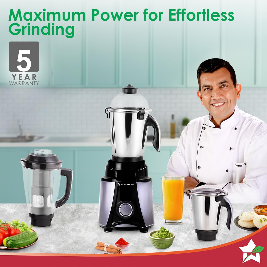 Wonderchef Galaxy Mixer Grinder - 1000W Copper Motor -2