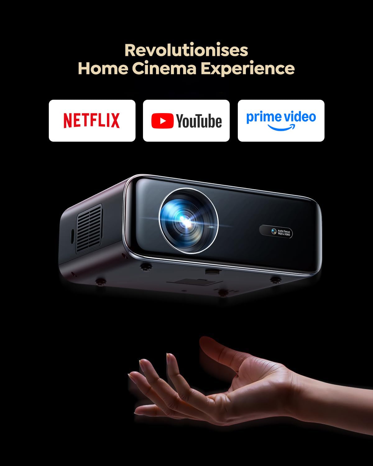 [Built-in Apps/4K Support] Smart Outdoor Projector with WiFi and Bluetooth, Movie Projector, DoIby Audio with Dual Speaker, Auto Focus w/ YouTube&PrimeVideo Proyector, Upgrad P62 Pro - 2