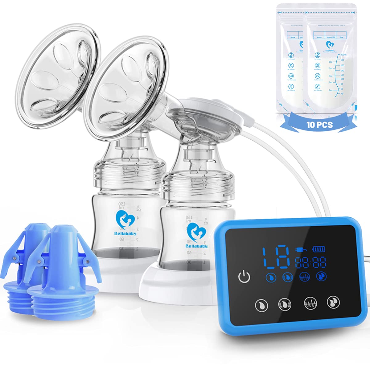 Bellababy Electric Breast Pump Portable 4 Modes & 9 Levels Efficient Suction Touch Panel Timer Display, Breastfeeding Double Milk Pump