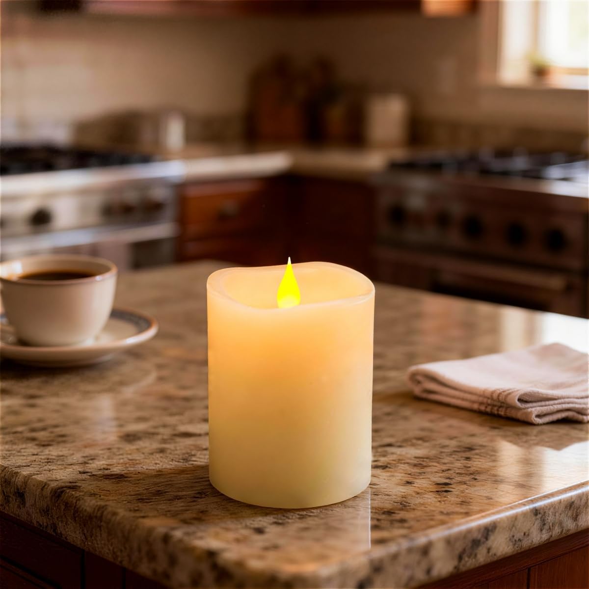 3x4 Flickering Flameless Candles Set of 3,4 inch Real Wax LED 600 Hours Battery Candles with Timer Remote,Control for Wedding Party Indoor,Ivory