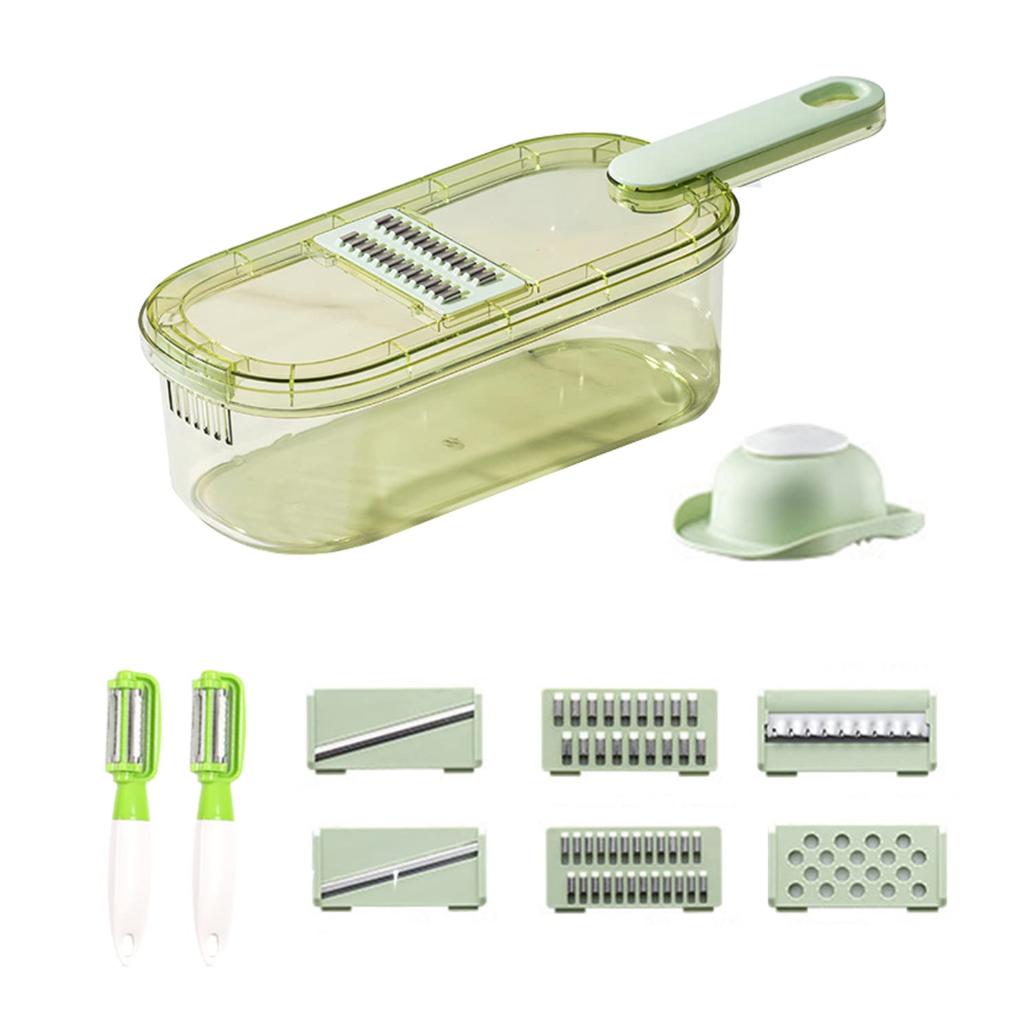 AVSMGP 9 in 1 Gemüse Schneider - Versatile Küchen-Helfer für Profis und Anfänger, inkl. Behälter und Zwiebelschneider,Cl