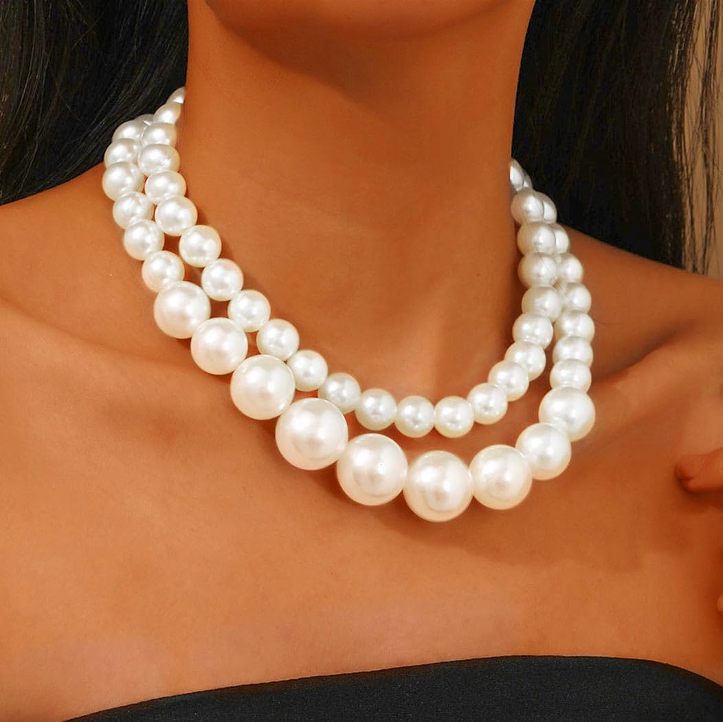 Chunky Pearl Choker Necklace White Big Pearl Necklaces Bridal Wedding Jewelry for Women - Image 3