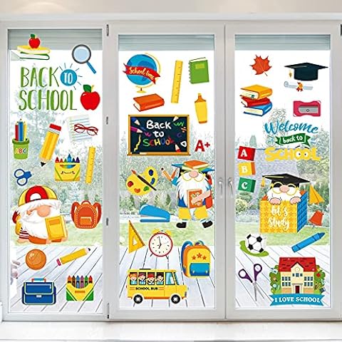 NBjiuyin 8 Sheets Back to School Window Clings Decor Reusable Static Window Stickers Classroom Window Clings for Wall Glass Car School Day Welcome Back to School Classroom Decorations Cover