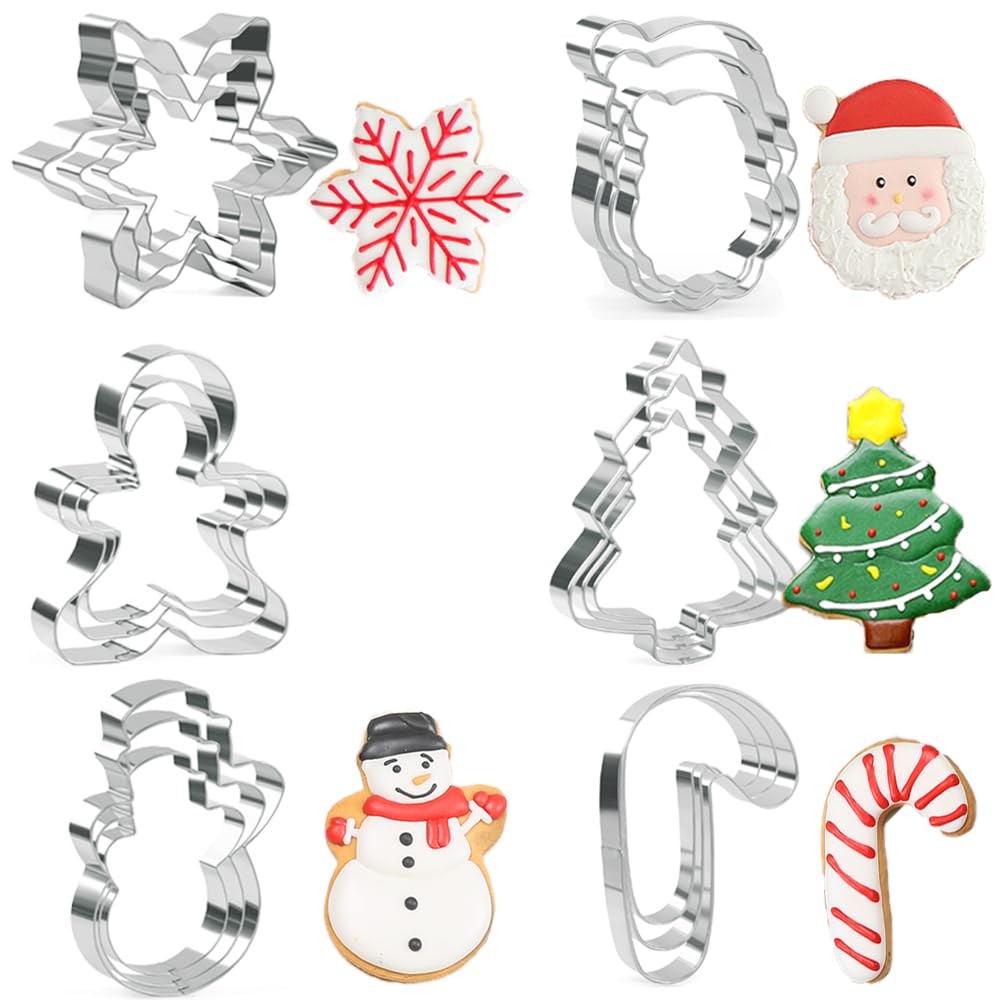 Cortadores Galletas Navideñas Linzer Juego De Cortadores De Galletas De Navidad, 12 Piezas De Acero Inoxidable De Metal Para Navidad, Formas De Pan De Jengibre, árbol De Navidad, Copo De Nieve, Bastón