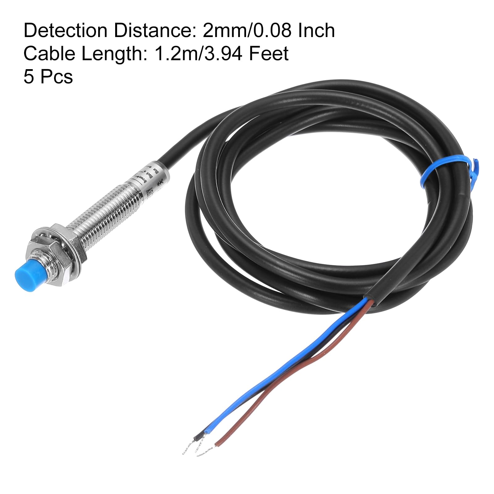 QUARKZMAN M8 Annäherungssensor Induktiver Näherungsschalter NO Normalerweise Offen PNP 2mm Erkennungsabstand DC 6-36V LJ8A3-2-Z/BY 3.9ft 5Stk