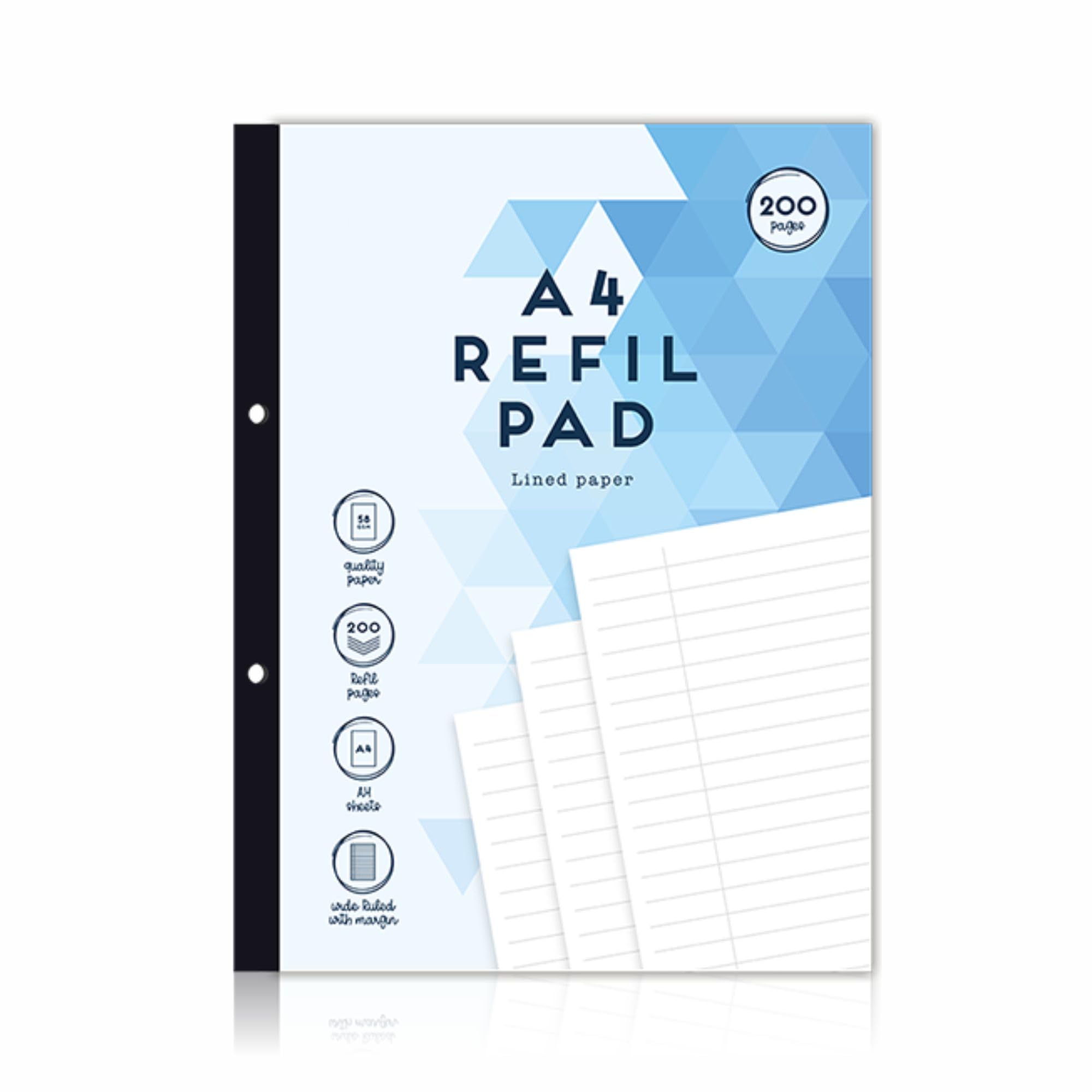 A4 Refill Pad Refillable Writing Pad Ruled Lined Paper with Margin Hole Punched Notebook for School College University Office Stationery Supplies Home Accessories 58gsm (200 Pages) (29.5cmX21cmX1cm)