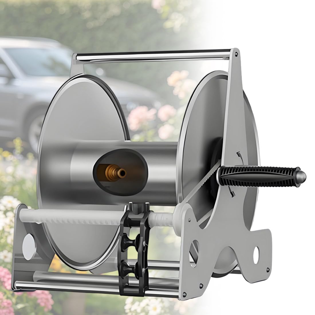 Qiancruxtacy A Garden Hose Reel Wall Mount, Comes With Nti-Burst Pvc Hose, Brass Fittings, 2.5M Inlet Water Pipe & High-Pressure Multi-Mode Spray Gun, For Watering Vegetables, Washing Vehicles -15M