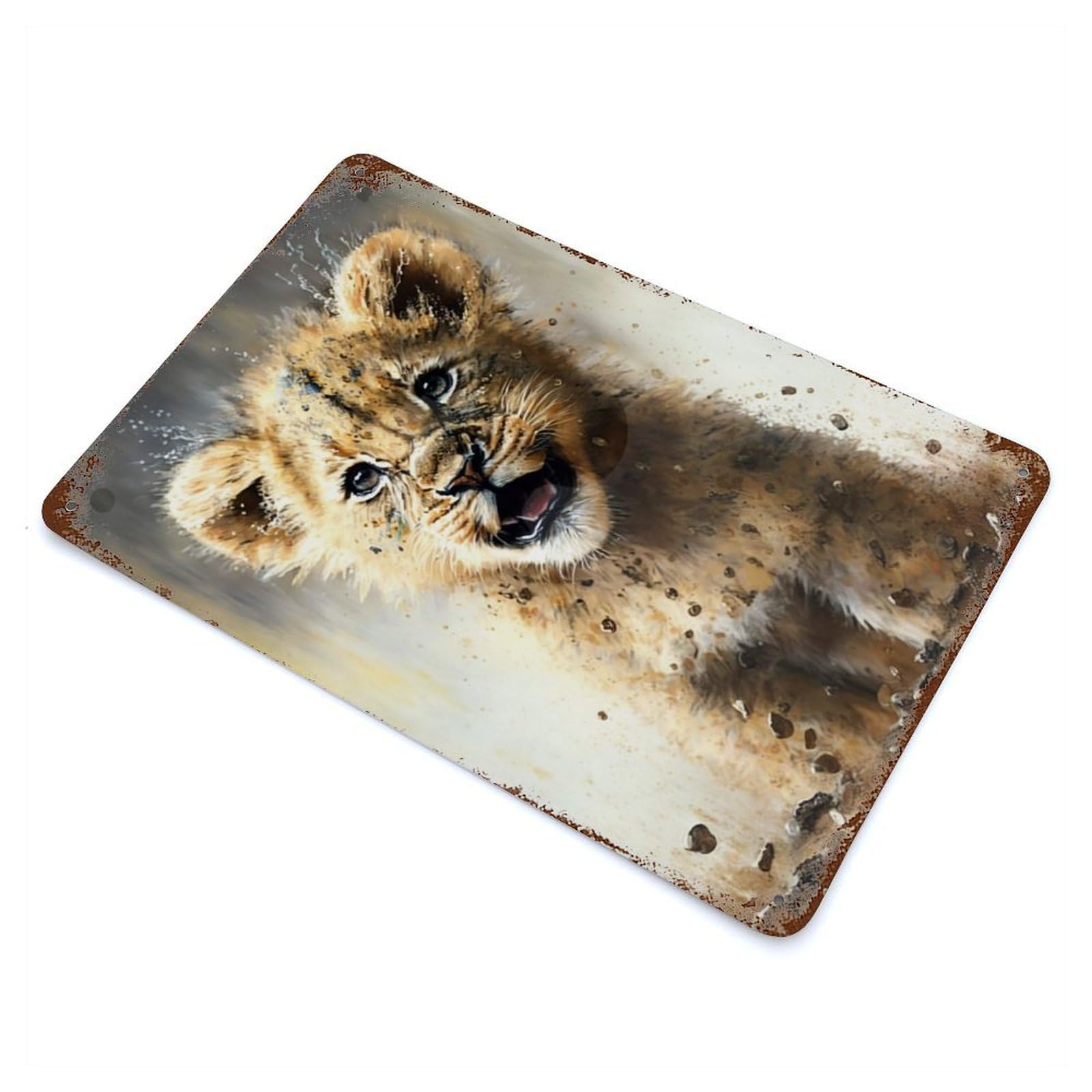 Lion Watercolor Drawing Rusty Metal Tin Sign 11.8"x7.9", for Basement, Hobby Room And Garage Decor, Retro Wall Decor