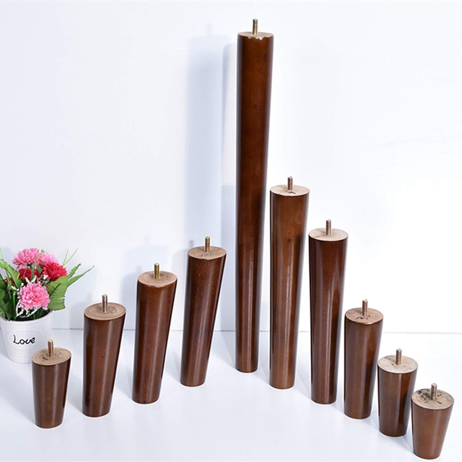 Juego de 4 husillos de Madera Maciza para Muebles, Rosca M10, de Madera de Nogal, cónicos, de Repuesto para sofá, Mesa y sillas (Rectos, 60 cm/23,6 Pulgadas)