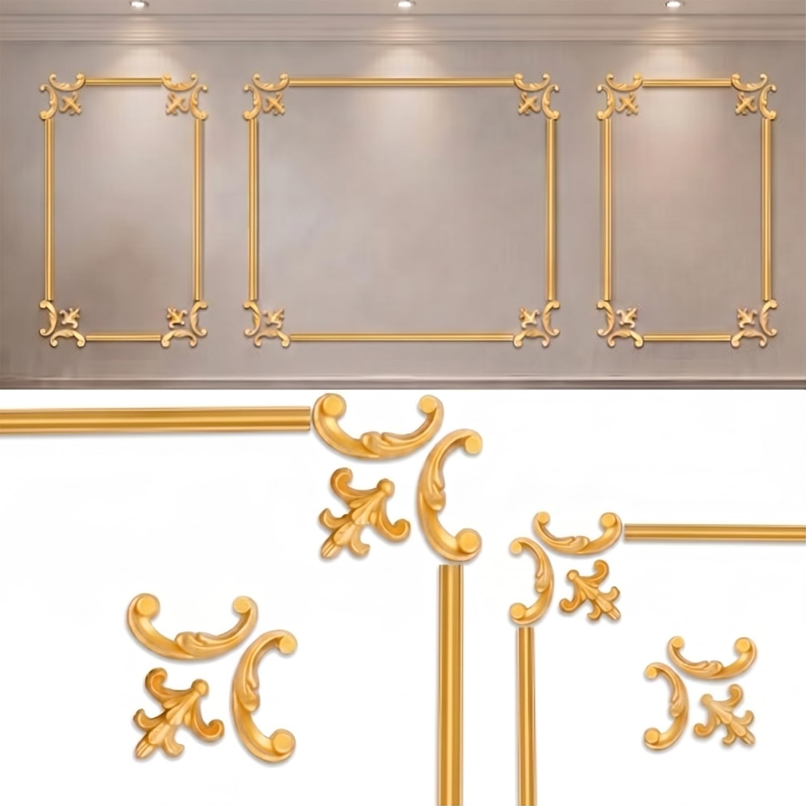 CBBEONRN Wall Molding Kit Peel And Stick Trim Pour Ceiling Corner Ceiling Interior Gold,10m