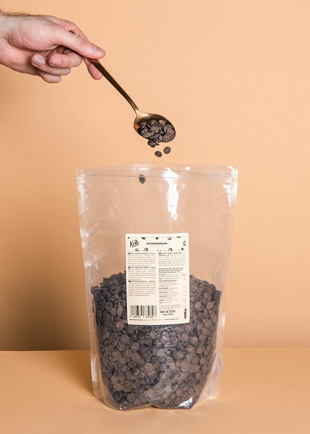 KoRo - Schokodrops mit Xylit 1 kg - Vegane Zartbitterschokolade - Ohne Zuckerzusatz - Zum Backen & als Topping