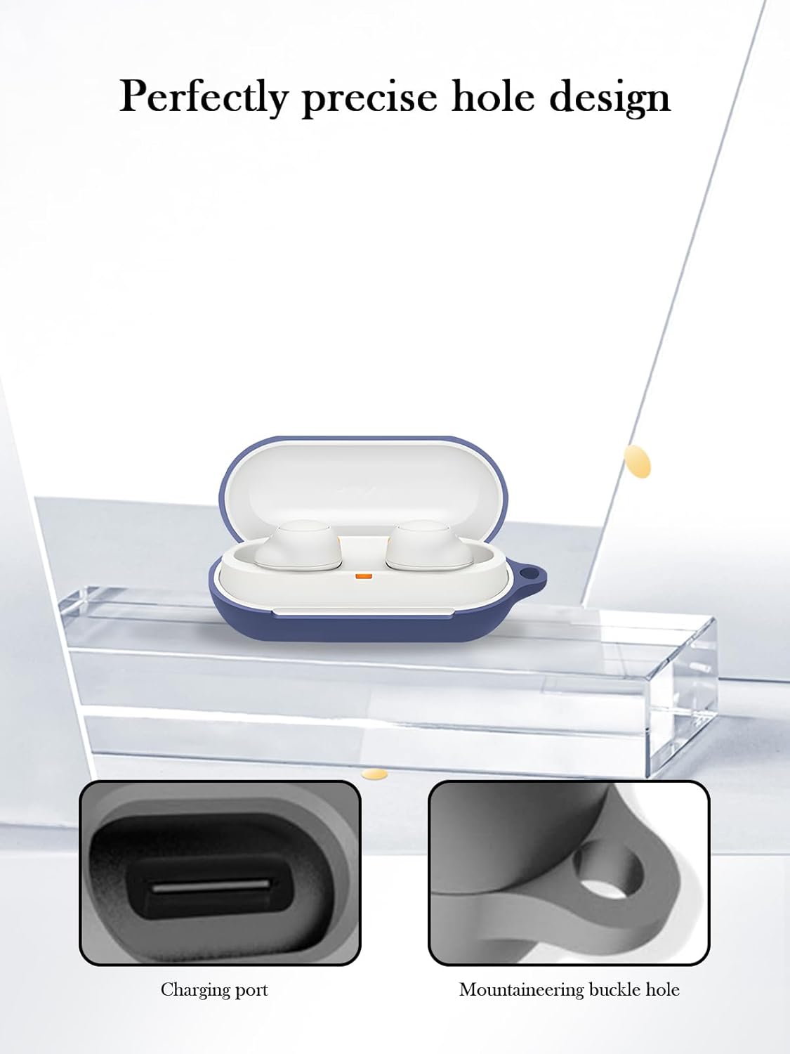 Case for Sony WF-C500 Truly Wireless Noise Canceling Earbud Headphones,Soft Protective,BOVUGAC Silicone Case Cover with Keychain & Cleaning Kit & Lanyard for WF-C500 Earbuds-Blue - Image 5