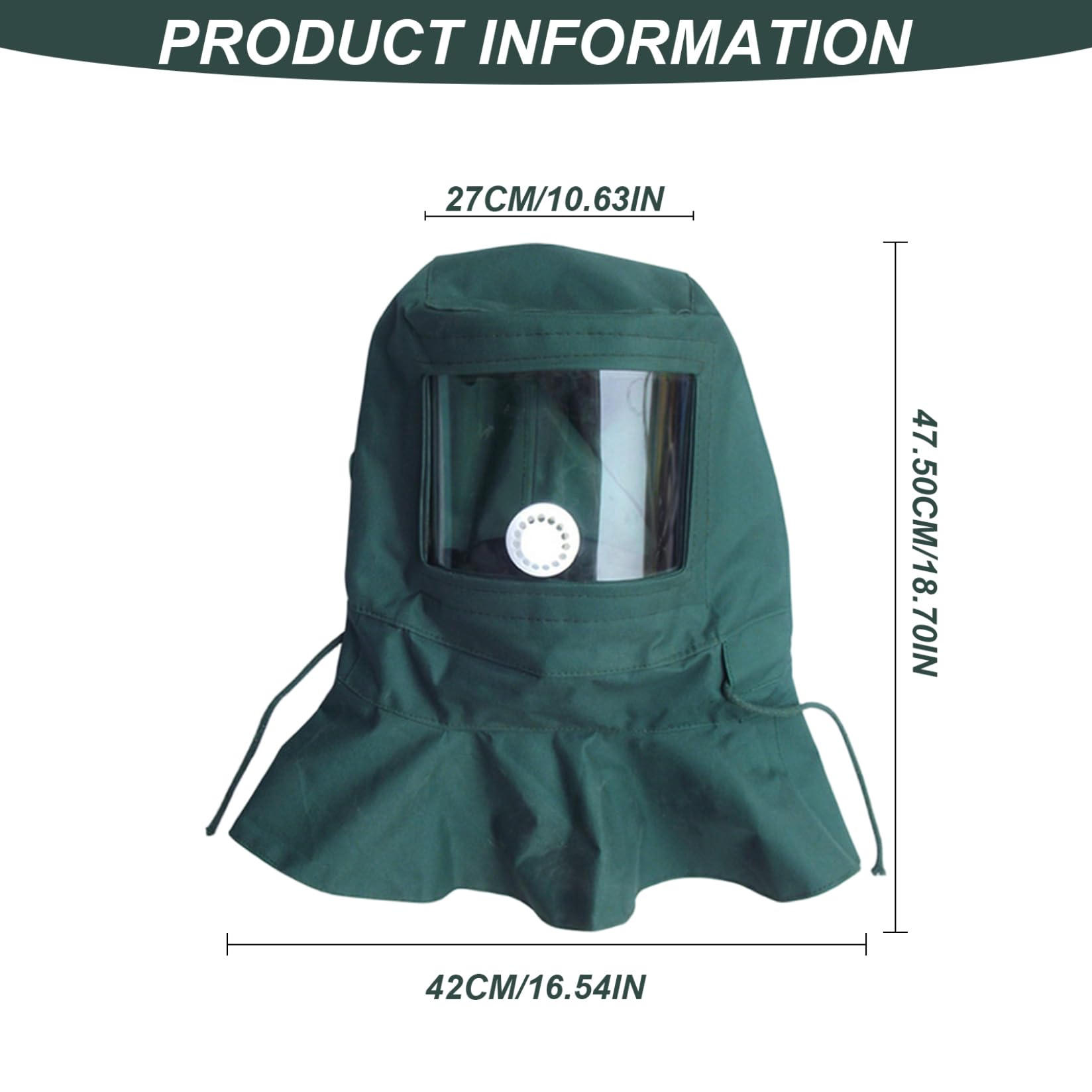 Cagoule de sablage, masque de sablage à vision claire avec corde réglable, masque protection anti-poussière/vent pour le polissage, le, la peinture, la poudre, la poussière