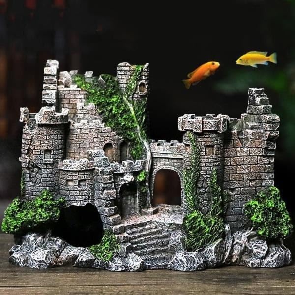 Wyvix 2 szt. Jaskinie i kryjówki akwariowe, realistyczny zamek w kształcie skał akwarium, jaskinia dla ryb obojętnych kryjówka krewetek małych średnich narożnych dekoracji