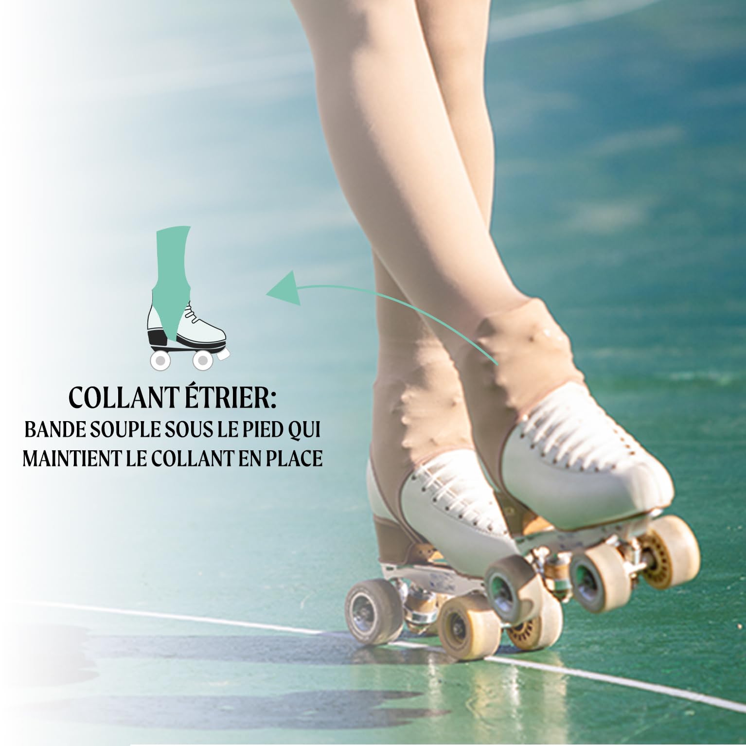 Collants Fille Patinage Artistique Roller Etriers Noirs Naturel 70 DEN 6-12 Ans Italie