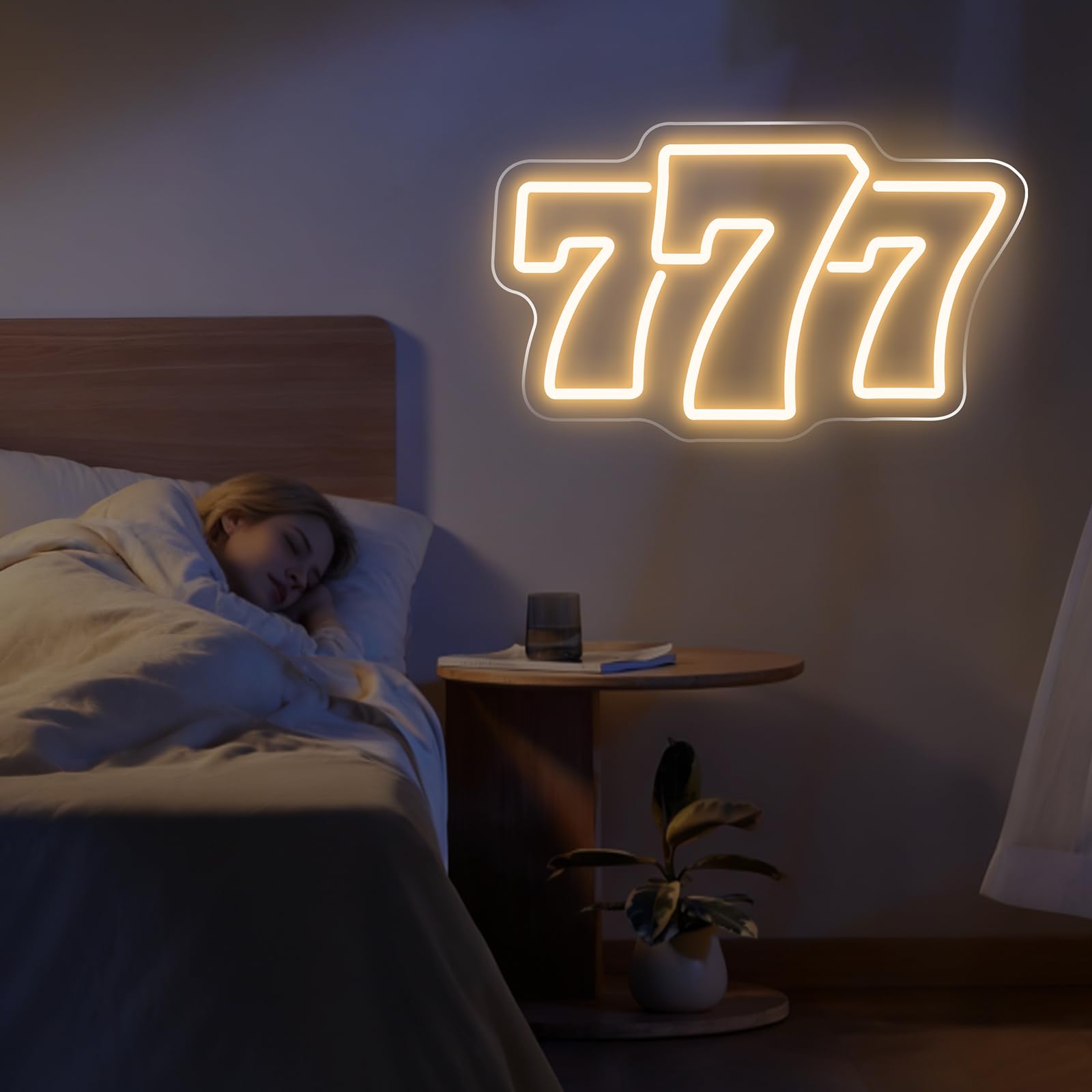 Insegna al neon 777 bianco caldo, 39,9 x 24,9 cm, angelo fortunato, luce a LED per camera da letto, decorazione casinò, sala giochi, grotta uomo, bar, serata poker