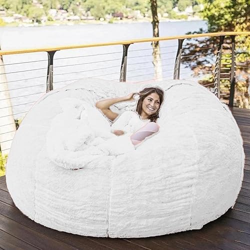 Miniatura 7 de Puf gigante (sin relleno) 5/6/7/8 pies, funda para puf gigante, gruesa, suave, esponjosa, de piel sintética, sofá, cama, puf, sillón reclinable