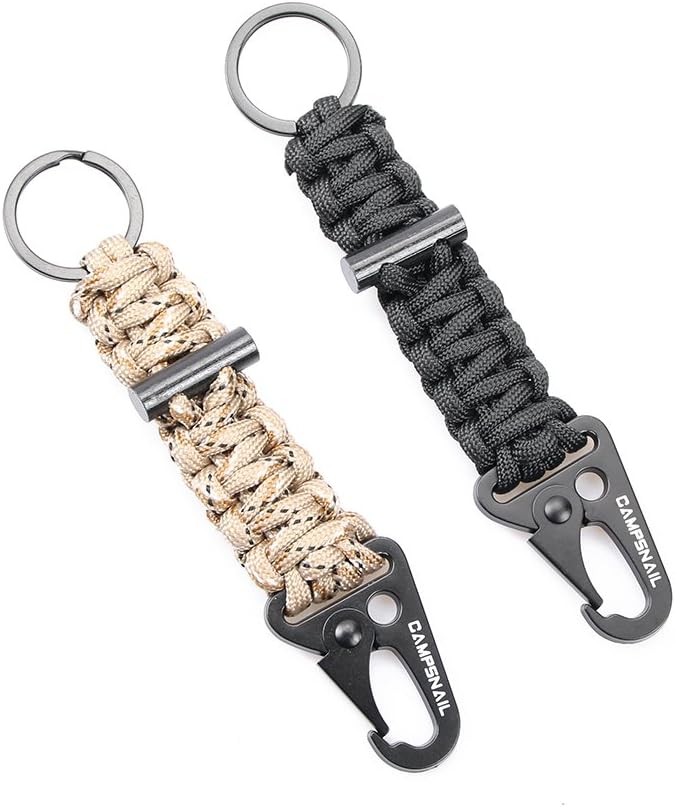 CAMPSNAIL EDC Paracord Lanyard Keychains - Keychain with Carabiner Outdoor Survival Tool Military Metal Ring Hook Keys Gifts for Men Women