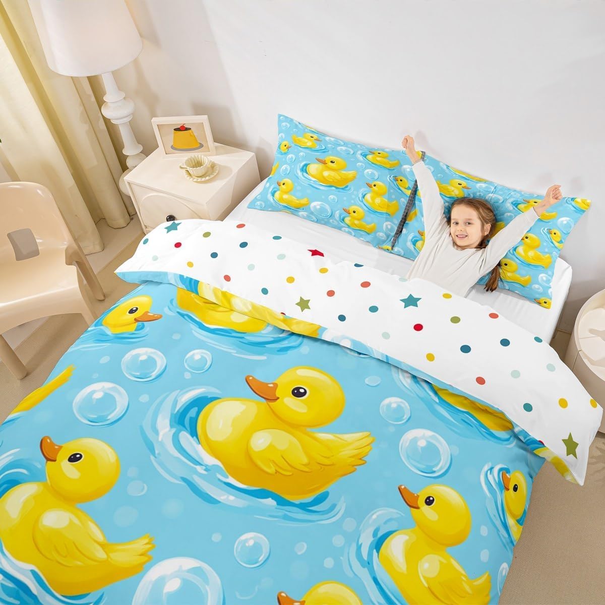 Housse de couette pour enfant et taie d'oreiller parure de lit kawaii bubble