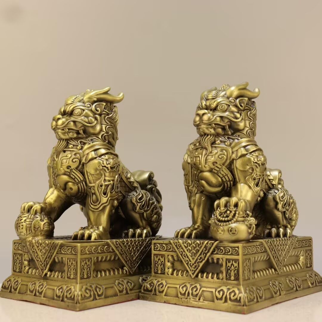 Dytartzx Chinese Feng Shui Fortune Unicorn Pair of Statues, Home Office Good Luck Wealth Success