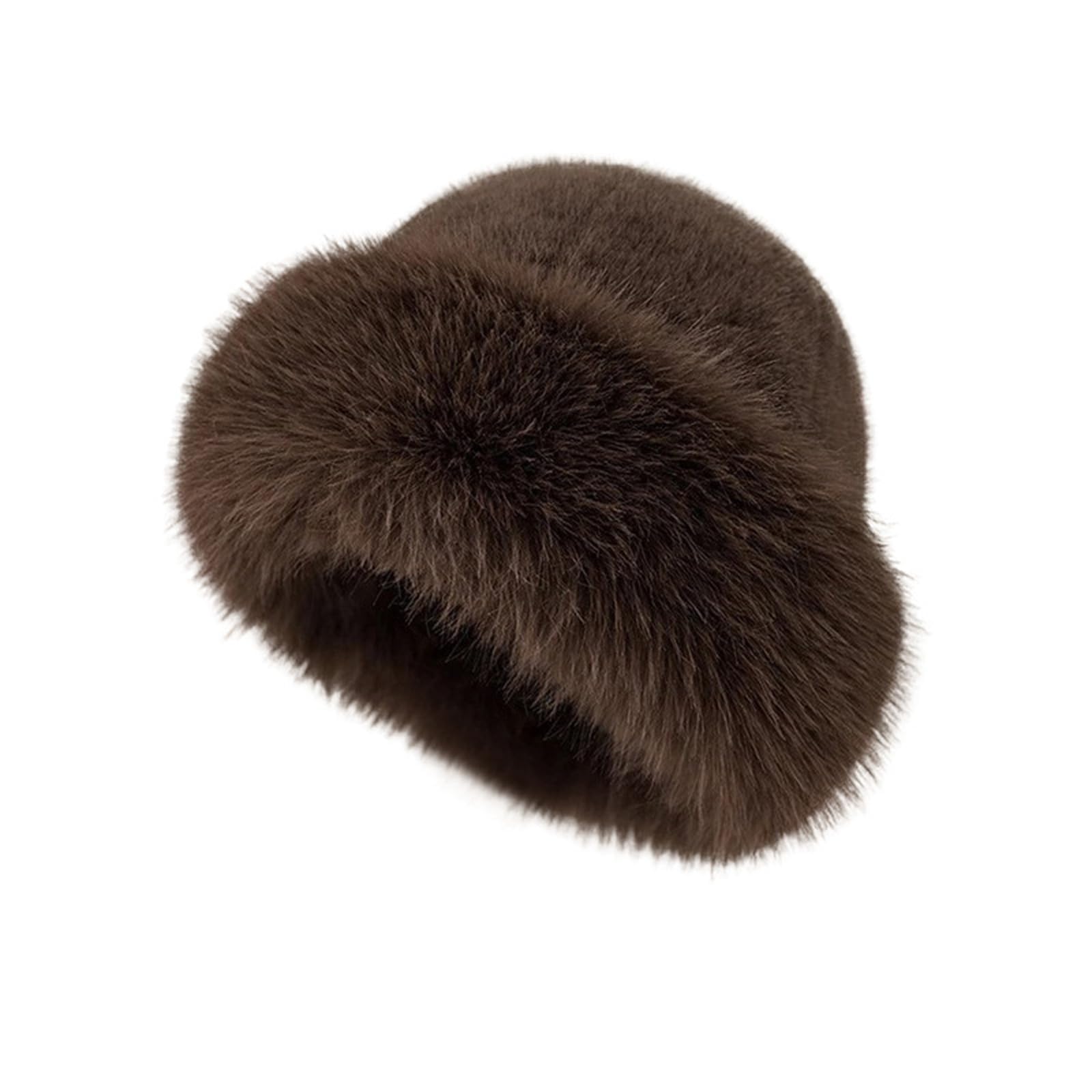 Tseonmis Women's Coffee Faux Fur Hats For Winter,Warm Plush Fluffy Furry Mink Hats, Winter Adult Fuzzy Hats Riding Warm Caps (Coffee)