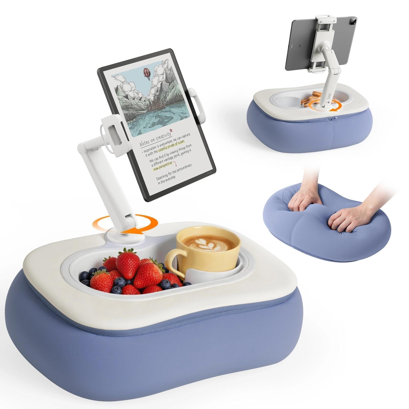 SAIJI Kindle Pillow Stand for Bed, Soft and Comfortable Tablet Holder, Blue