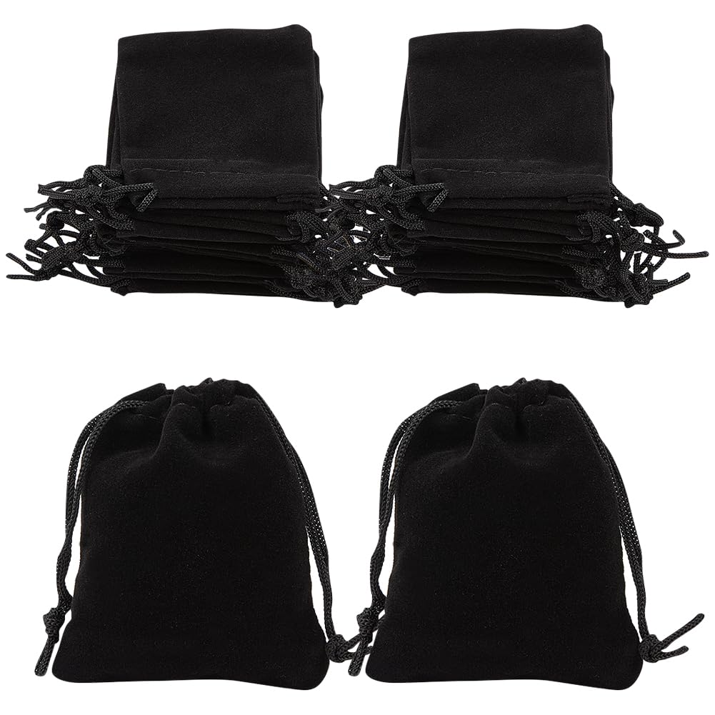 BeebeecraftBeebeecraft 25Pcs Velvet Drawstring Pouches, 9x7CM Black Rectangle Jewellery Pouches for Jewellery Earplug and Key Chains