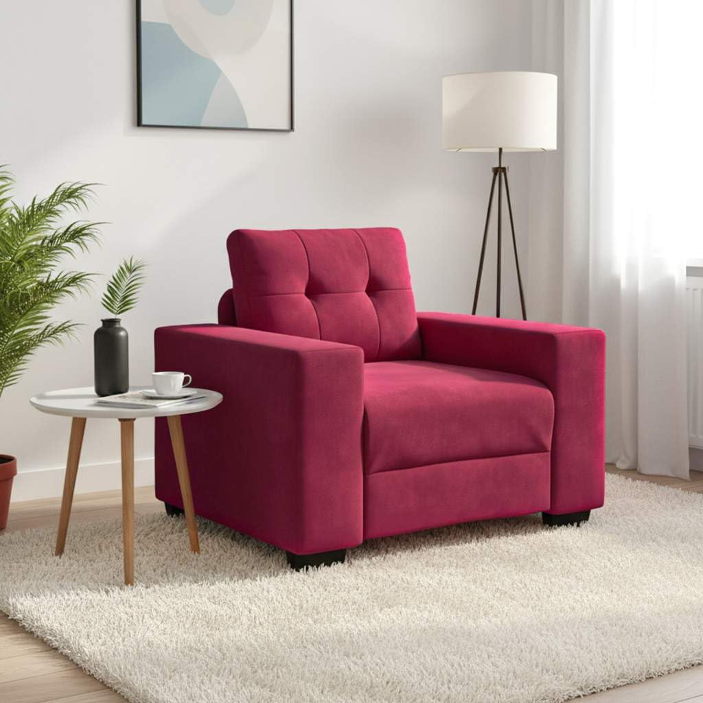 Fauteuil de Salon en Velours Rouge Vin 100x78x80 cm, Canapé Monoplace Rembourré avec Accoudoirs pour Salon, Chambre et Bureau, Chaise de Relaxation Confortable