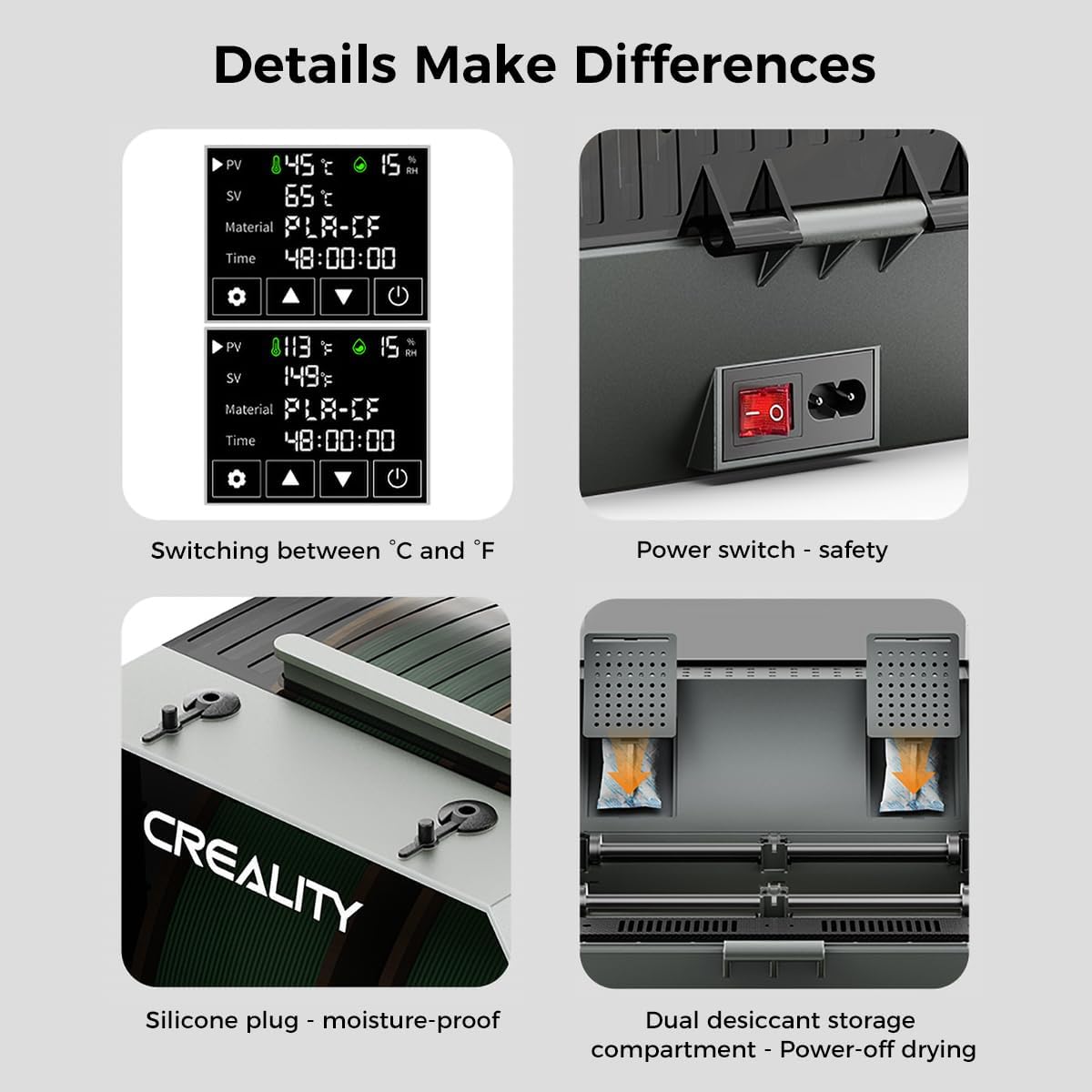 Creality Offizielle Space PI Filament Trockner Plus, 2 Rollen 3D Drucker Filament trocknerbox mit 360° Heißluftheizung, Dehydrator für PLA ABS PETG TPU 1.75/2.85mm