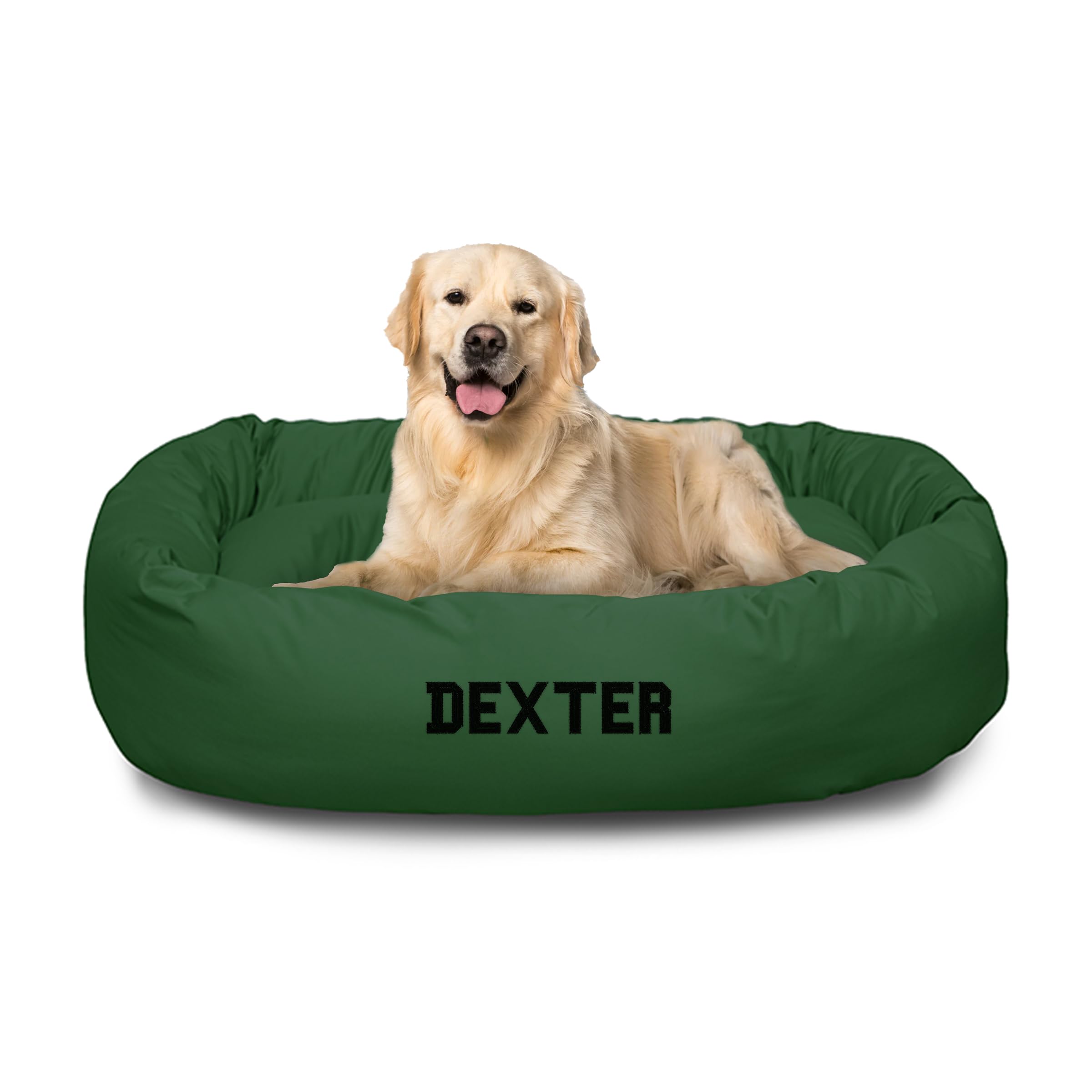Majestic Pet Personalized 40 Inch Bagel Calming Dog Bed Washable – Cozy Soft Round Dog Bed with Spine Support for Dogs to Rest Their Head - Fluffy Donut Dog Bed 40x29x9 (Inch) - Large – Green