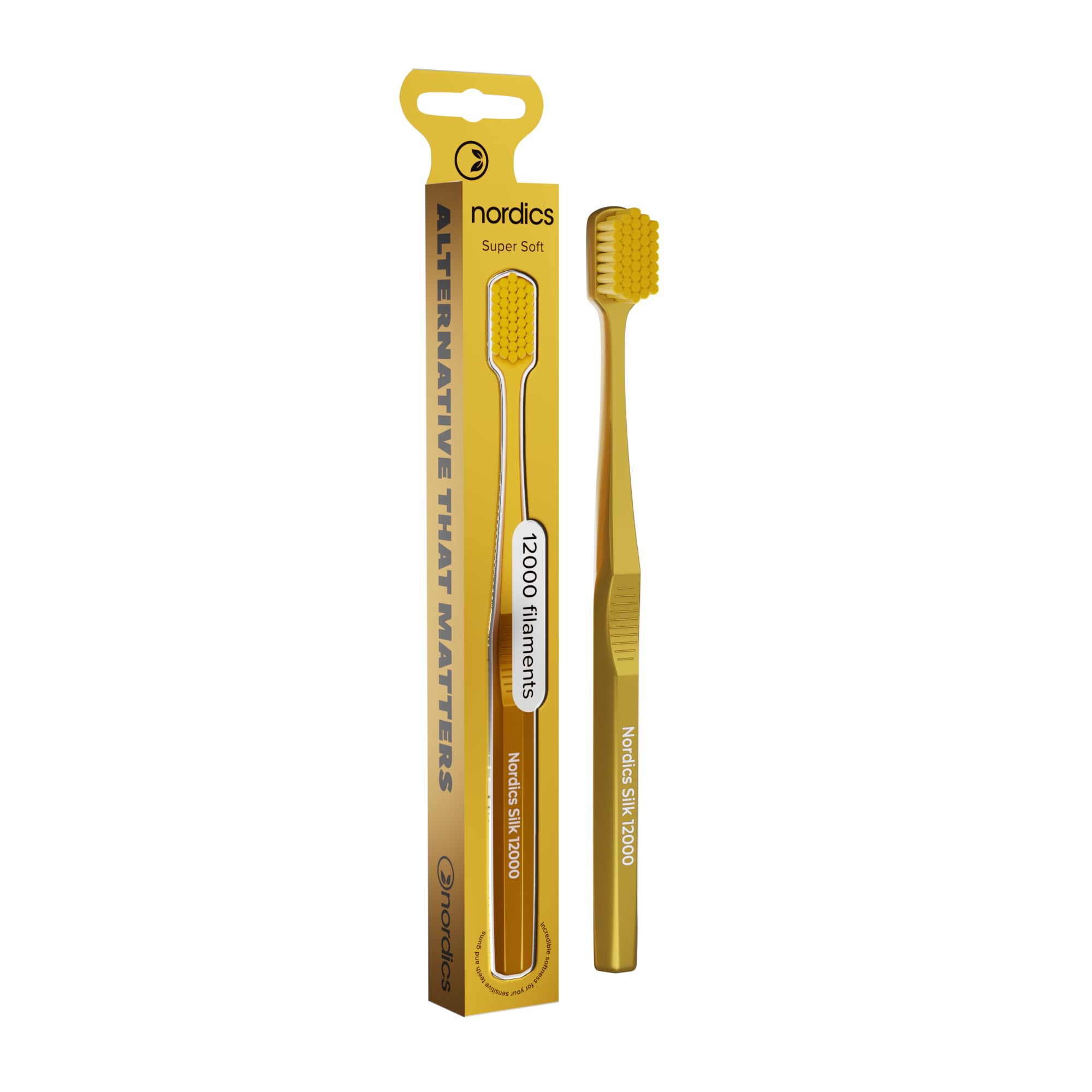 Eco Toothbrush Silk Soft | 12,000 Bristles | Extremely Gentle on Teeth and Gums | Vegan | Gold | Nordics