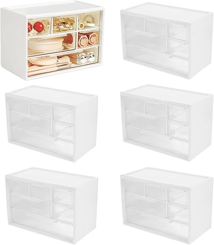 Miniatura 28 de Organizador de cajones pequeños para escritorio, 7.1 x 3.8 x 4.6 pulgadas, mini organizador de cajones de escritorio con 6 cajones transparentes,