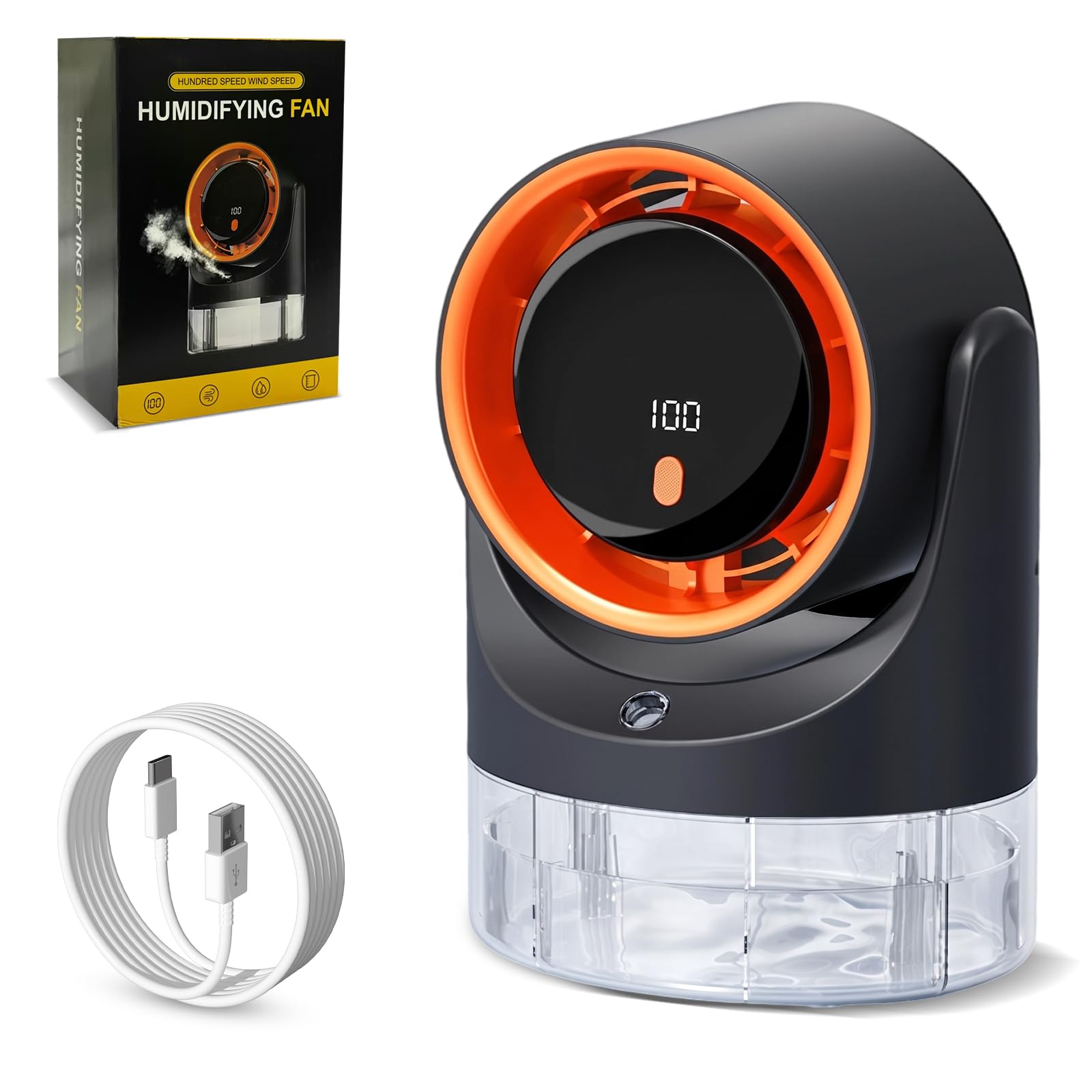 Ventilatore da Tavolo e Umidificatore 2 in 1, Ventilatore da Tavolo Silenzioso con Serbatoio Dell'acqua da 450 ml, Ventilatore Umidificatore da Tavolo Ricaricabile,Regolabile a 90°, 3/6/9H Timer