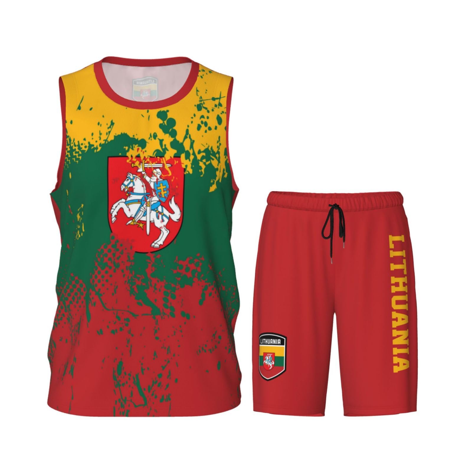 Lithuania Flag Grain (3) Basketball Jersey Uniform Suit for Men Adults Training Athletic Set