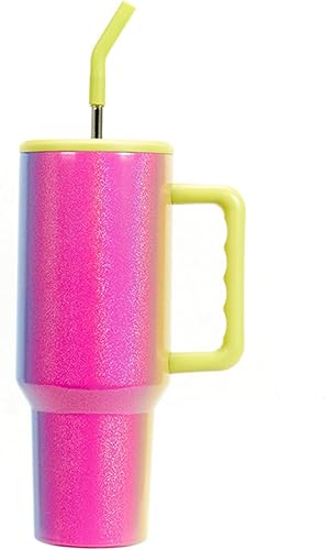 Taza de viaje de acero inoxidable de 40 onzas con asa y pajilla, taza de café reutilizable de boca ancha sin BPA para el hogar, la oficina o el