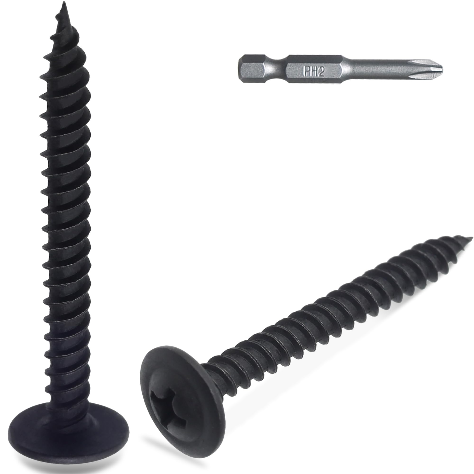 JEGONFRI 80pcs #8 × 1-1/2” Modified Truss Head Wood Screws, Phillips Drive, Black Wood Screws, Screws with Screwdriver Bit