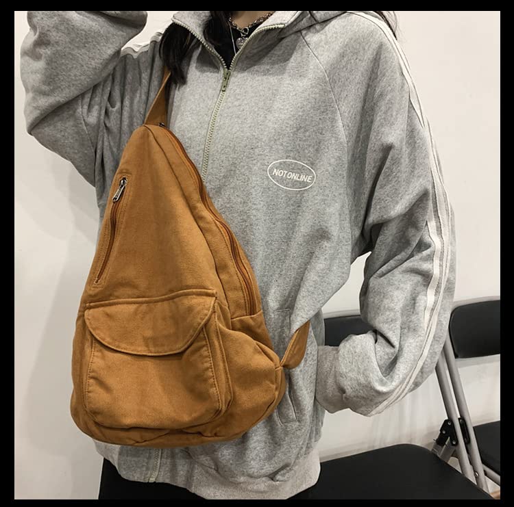 Canvas Sling Bag Backpack, Crossbody Shoulder Chest Bag with Adjustable Strap for Men Women Travel Hiking (Brown)2
