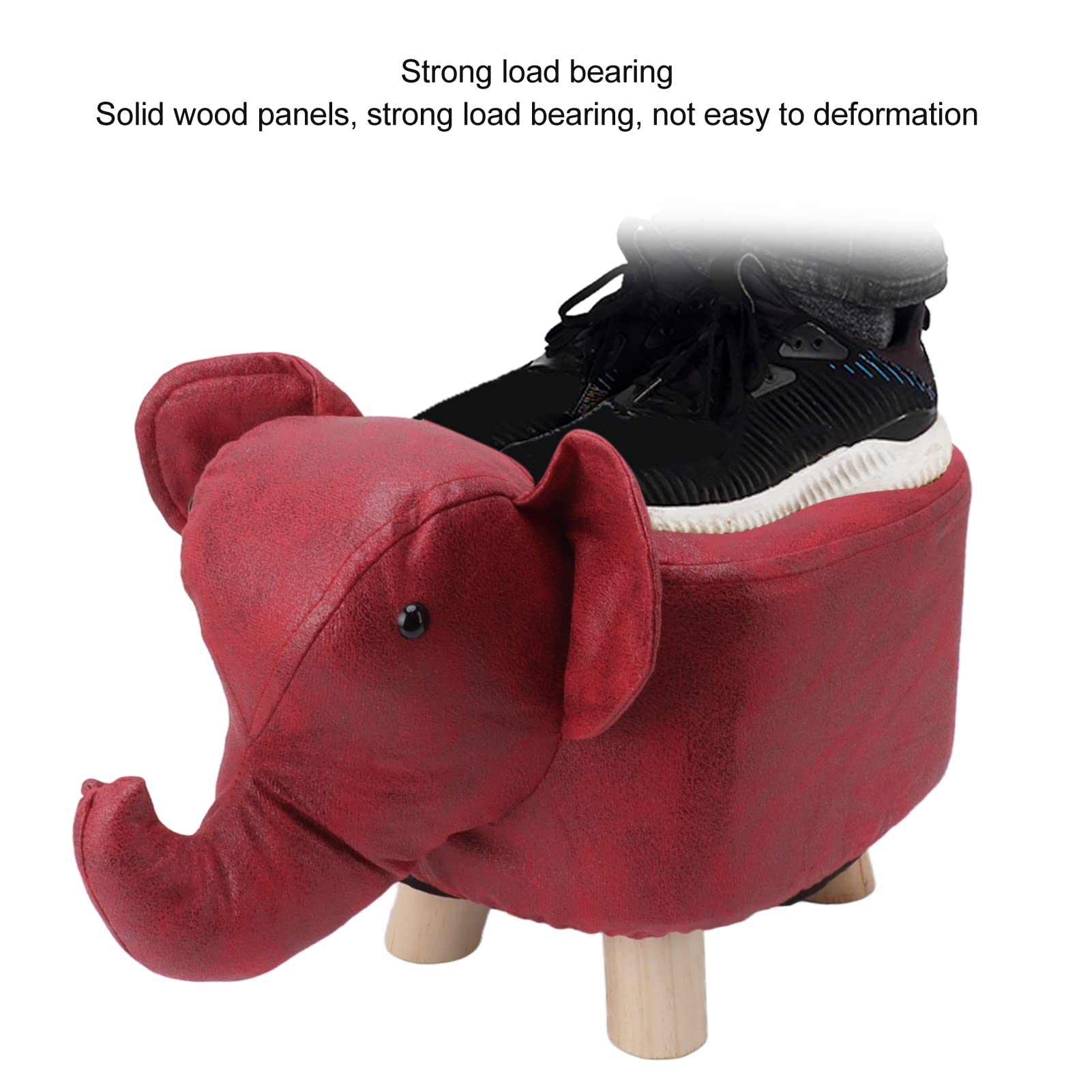 Cute Elephant Shaped Animal Footstool, Stable Pine Wood Frame, Comfortable Sponge Seat, Anti Slip Silent Stickers, Multi Purpose Kids Stool for Family, Yard, Kindergarten (Red)
