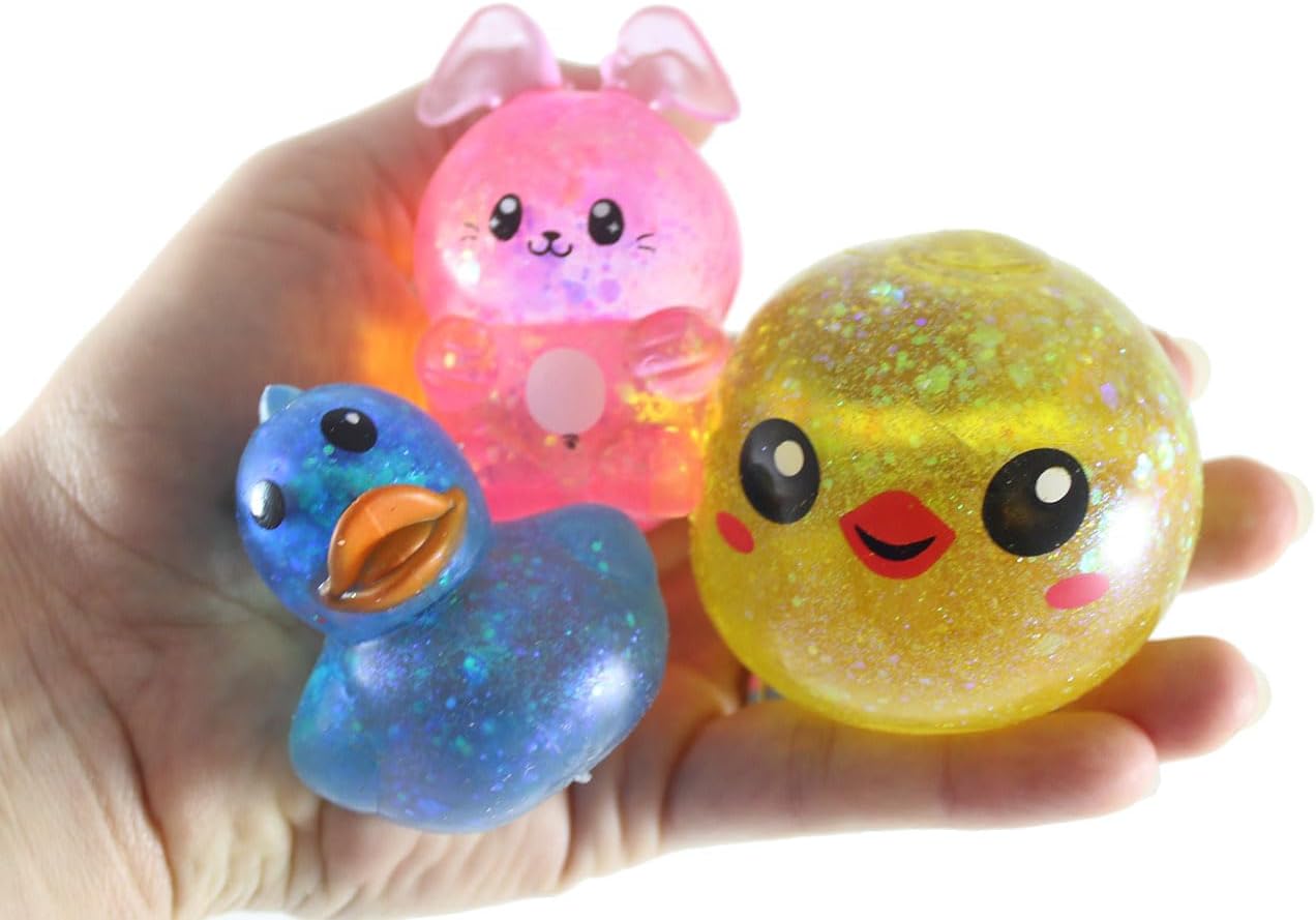 Easter Bunny, Duck and Chick Sugar Ball Set - Thick Glue/Gel Syrup Molasses Stretch Ball - Ultra Squishy and Moldable Slow Rise Relaxing Sensory Fidget Stress Toy (Random Colors)