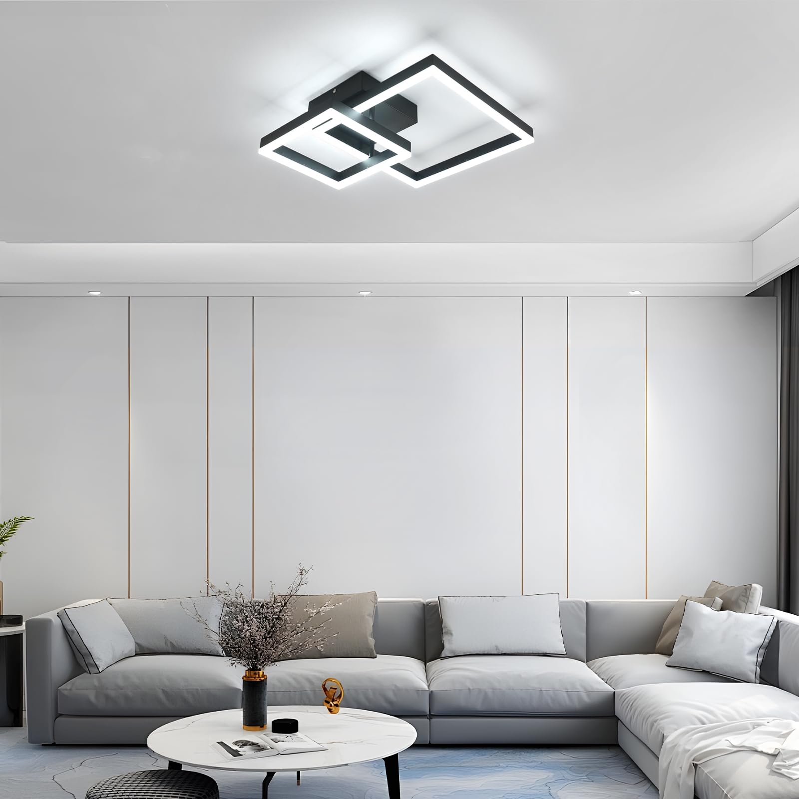 DELIPOP Plafoniera LED Soffitto Moderna, 36W Lampadario da Soffitto Nero Quadrati, Lampada da Soffitto Moderna Alluminio per Camera da Letto Soggiorno Cucina Studio Ufficio, 6500K Bianca Fredda, 52cm