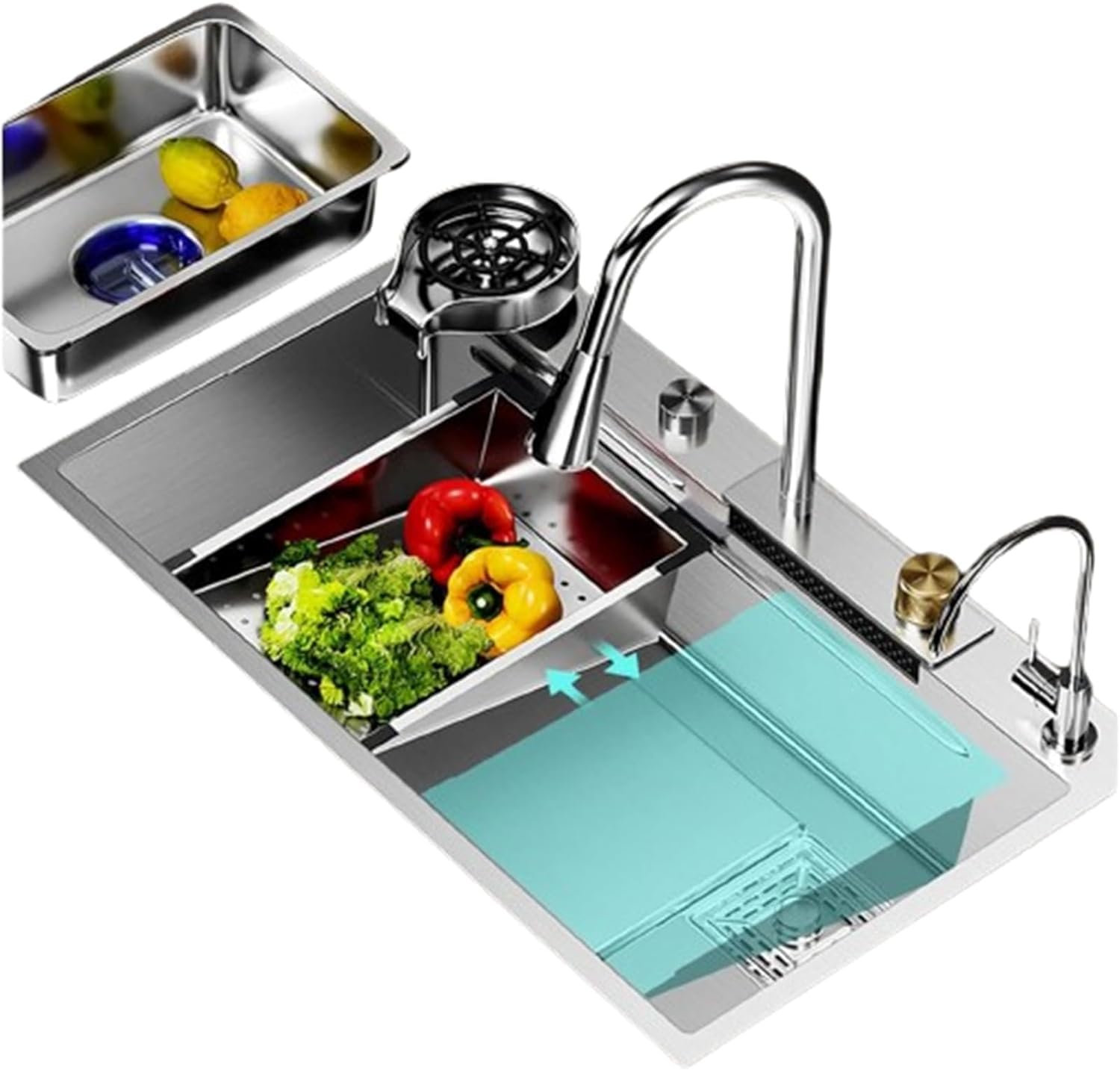 HYSOPSPX Silver 75cm Contemporary Undermount Stainless Steel Kitchen Sink with 1 Hole and Central Drain