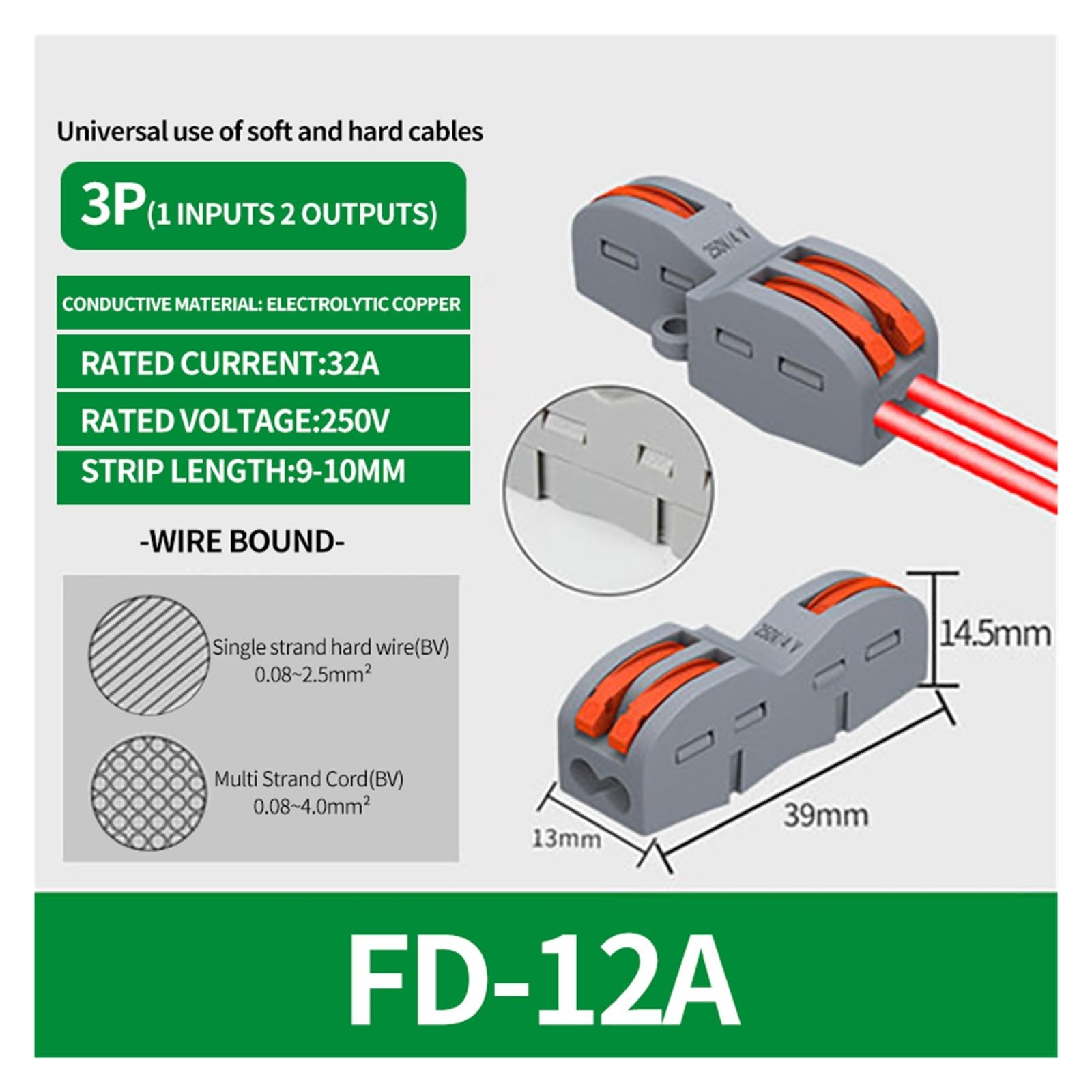 Conector de cable palanca 10/100 piezas 2-5 vías 28-12 AWG | Kit De Conector De Cable De Palanca,Diseño De Empalme Compacto For Conexión Rápida(1-In 2-Out,50 PCS)