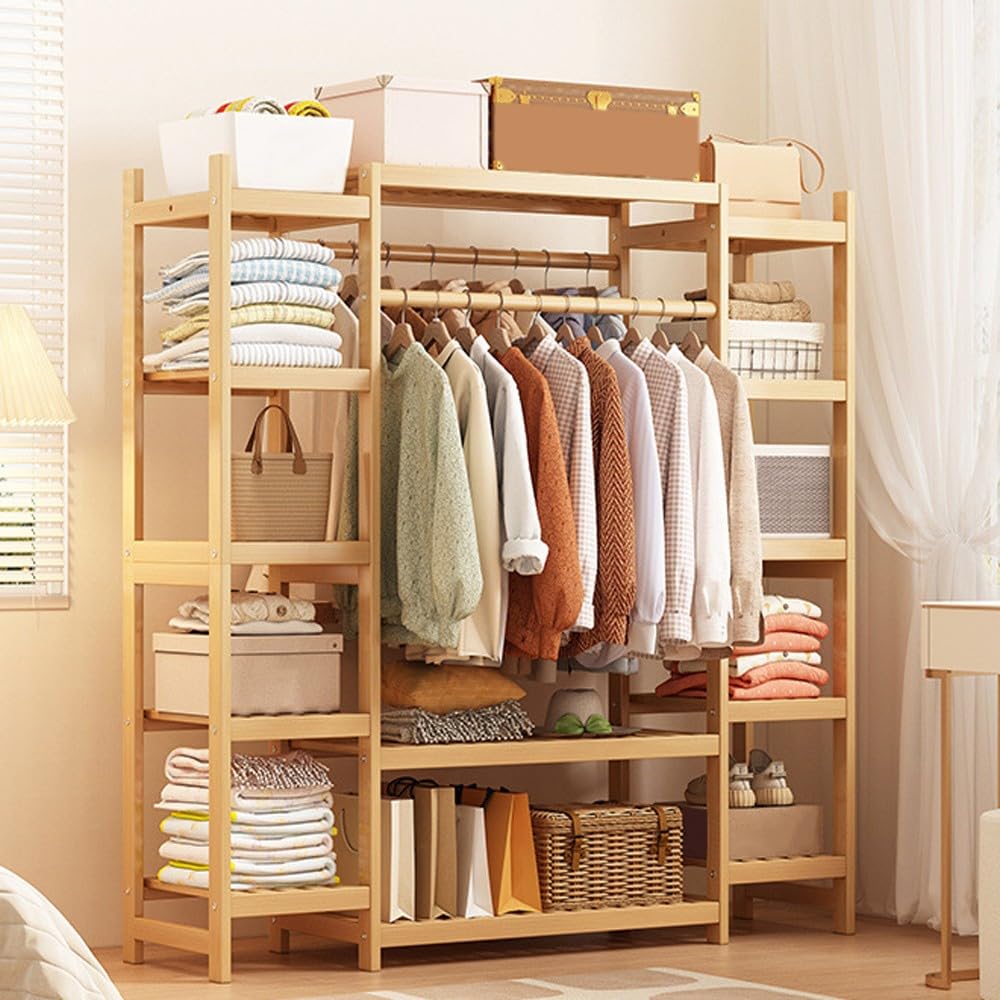 Tragbarer Schrank-Organizer 137 Cm Breit – Mit 3 Hängestangen & Regalen, Freistehend, Schwarz
