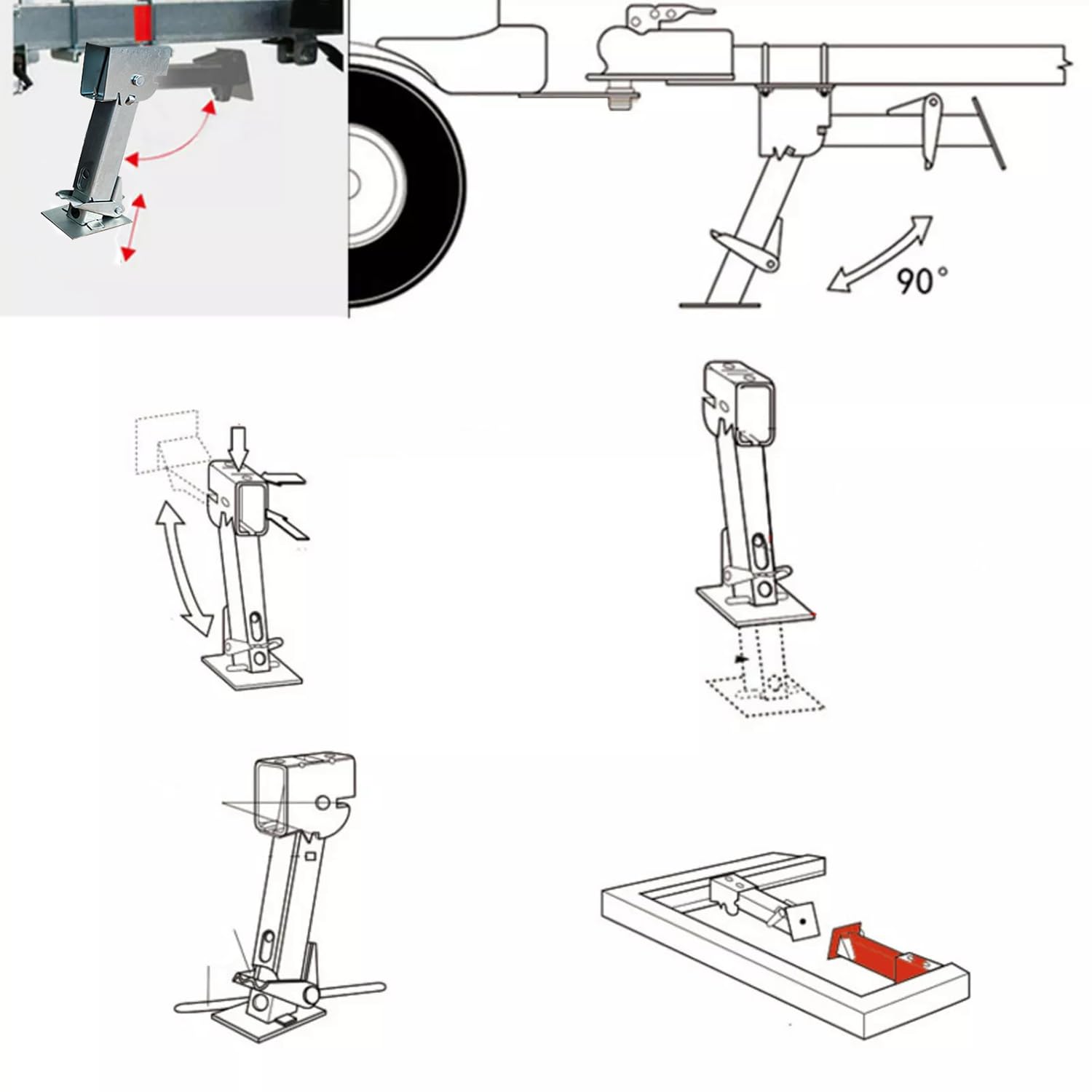 2 Piezas Gatos Estabilizadores para Remolque,Gato Estabilizador RV, Soporte de 650 LB,Capacidad de Carga de 1000 LB,Gatos Telescópicos Oscilantes para Caravana,Ajustable de 270 mm a 440 mm (Black)