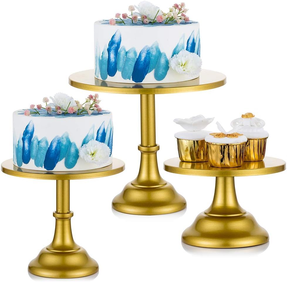 3 Tier Gold Cake Stand Set 8" 10" 12", Metal Wedding Dessert Display(Gold)