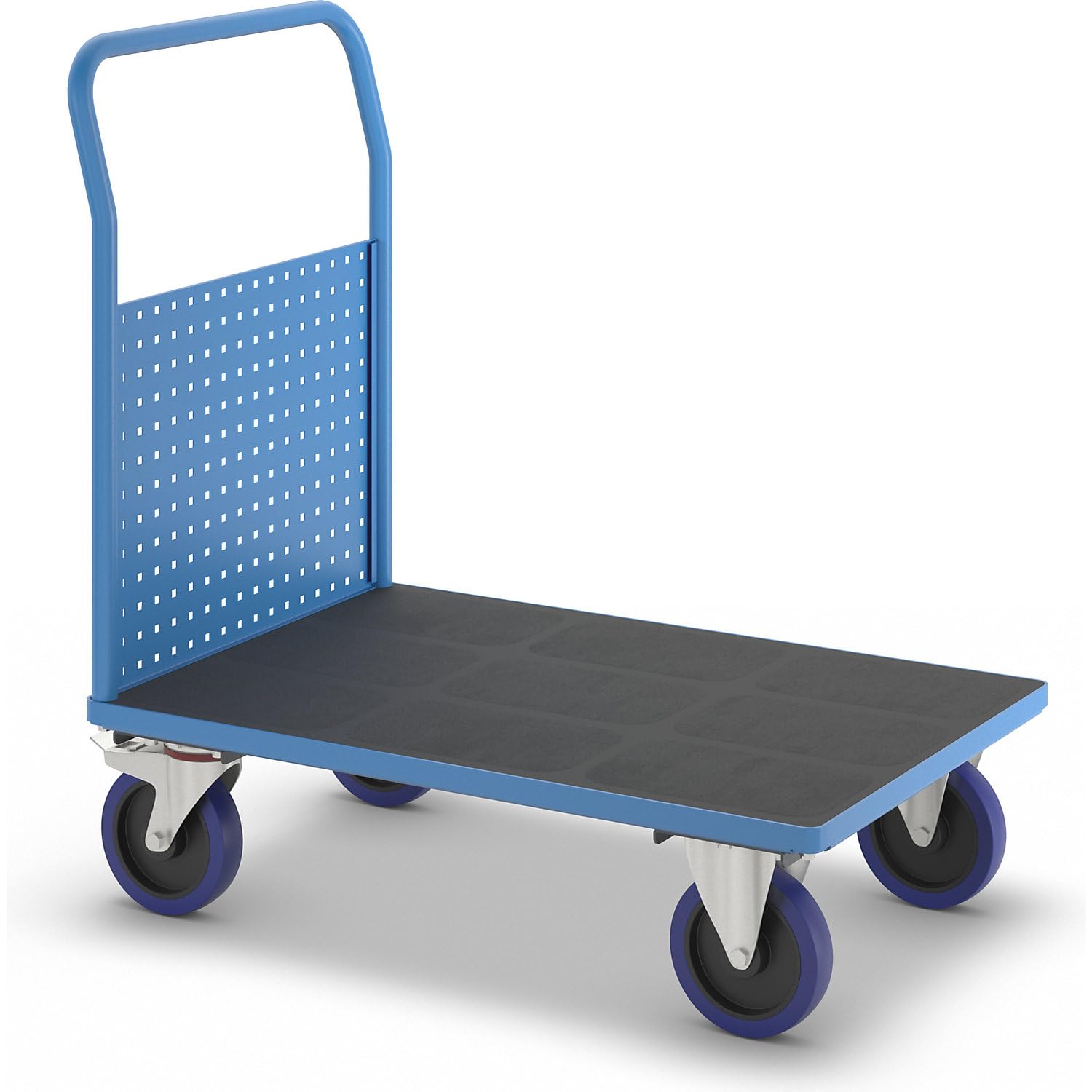 eurokraft pro | Plattformwagen | Mit 1 hohen Lochblechwand, LxB 1050 x 700 mm, Vollelastik