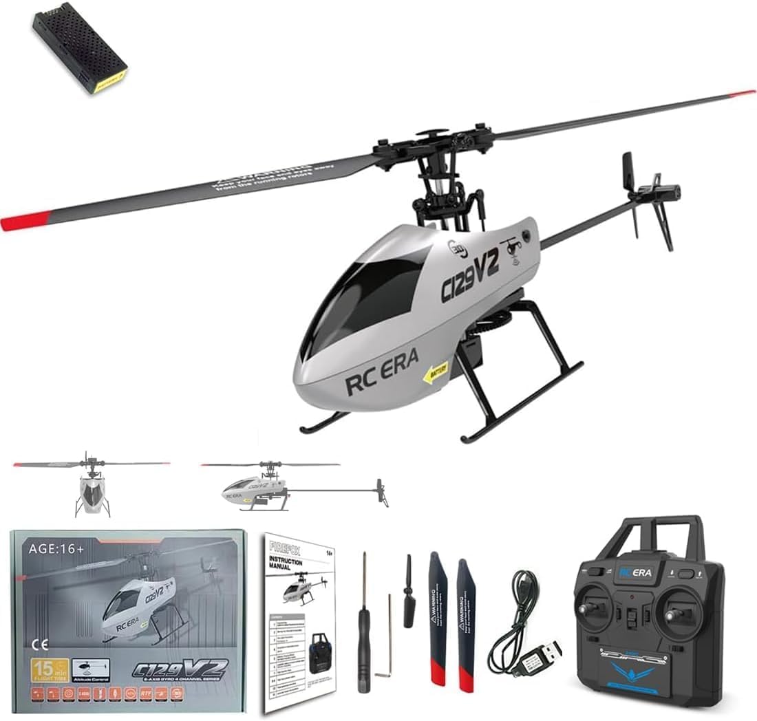 C129 V2 RC Helicopter with 6-Axis Gyro, 2.4G 4CH Flybarless 3D Flips RC Helicopter with Altitude Hold, Optical Flow & One-Key Take-Off/Landing for Adults Beginners- RTF